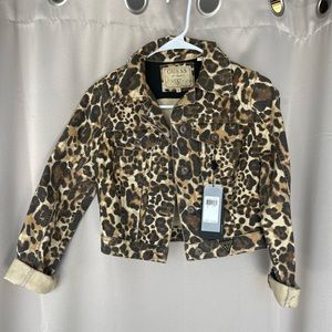 Guess cropped leopard jacket new with tags size small